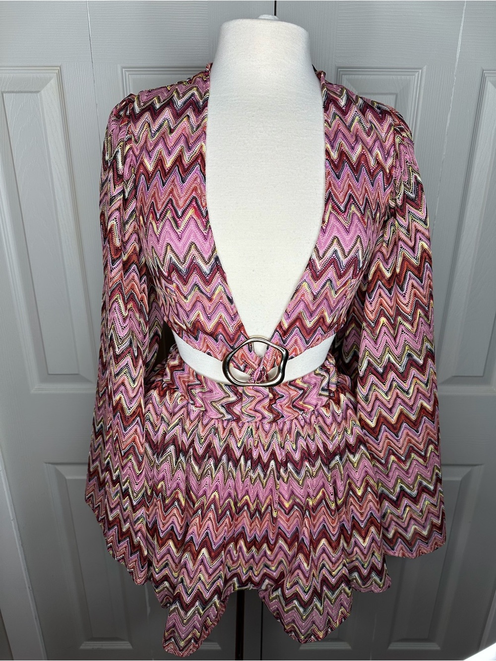 Akira Pink Chevron Deep-V Wrap dress